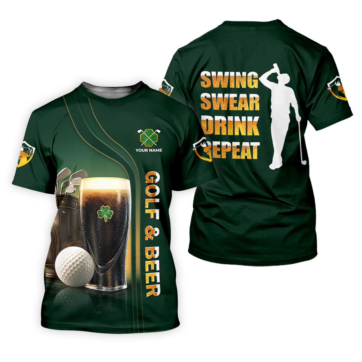 Swing Swear Drink Repeat Golf And Beer St Patrick's Day Green Golf Tops For Men, Golf Shirts For Men