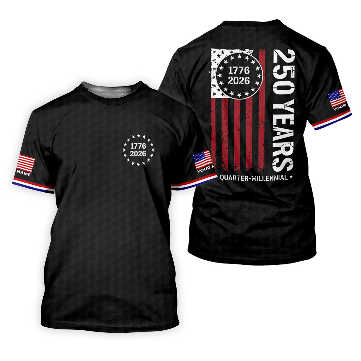 250 Years Quarter Millennnial Golf Ball Pattern Black Patriotic Golf Shirt, 4th Of July Golf Shirts For Men