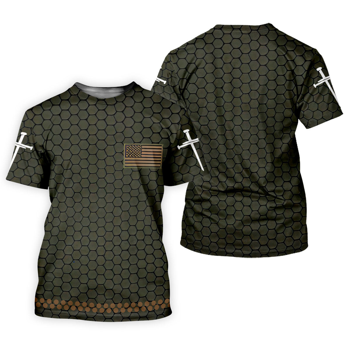 USA 250th Anniversary Patriotic Polo Men's Faith Cross And American Flag Print Polo ShirtOf July Shirt