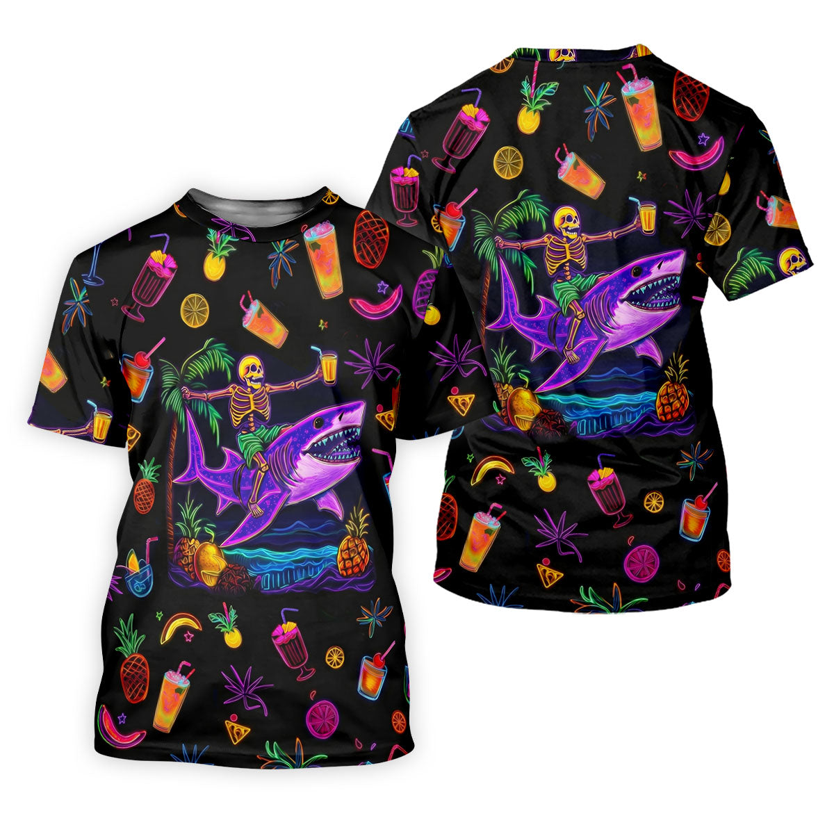 Neon Shark Beach Party Pattern Golf Shirt, Women's Golf Shirt, Hawaiian Golf Shirt, Golf Polo For Women