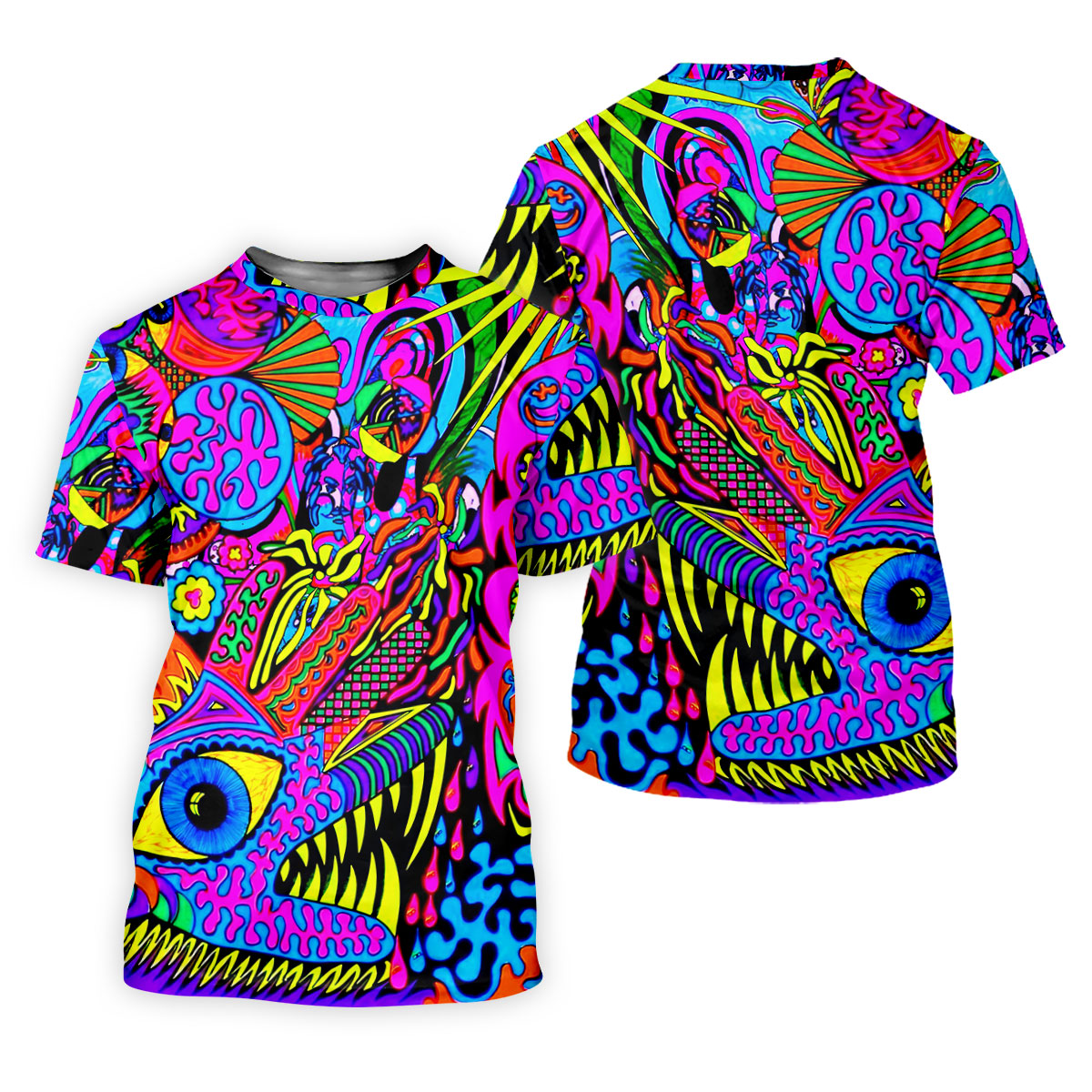 Neon Psychedelic Abstract Eye Pattern Golf Shirt, Women's Golf Tops, Women’s Golf Apparel, Performance Golf Shirt