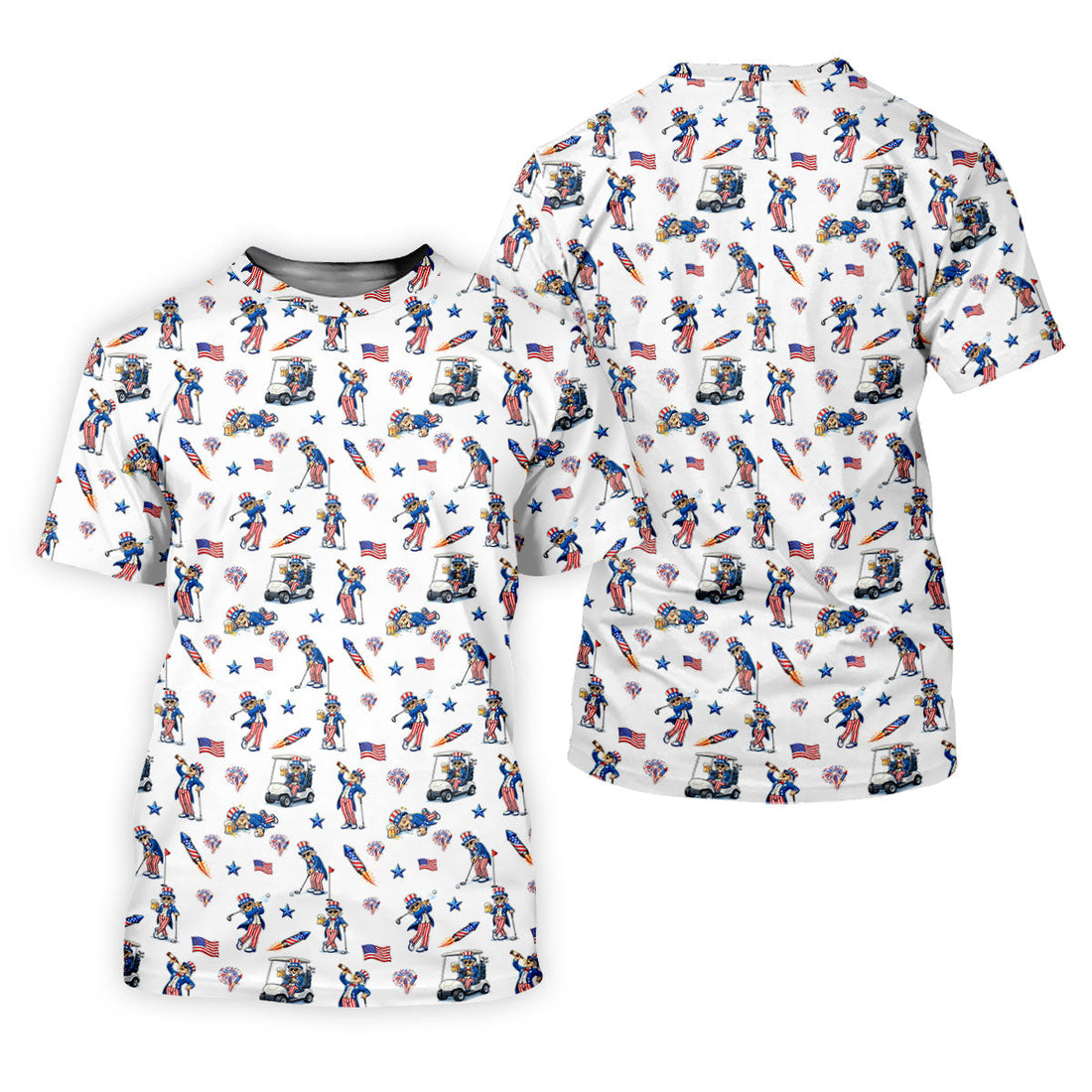 Patriotic Man Golf And Beer Funny 4th Of July White Golf Shirt, 250 Years Seamless Pattern Golf Shirts For Men