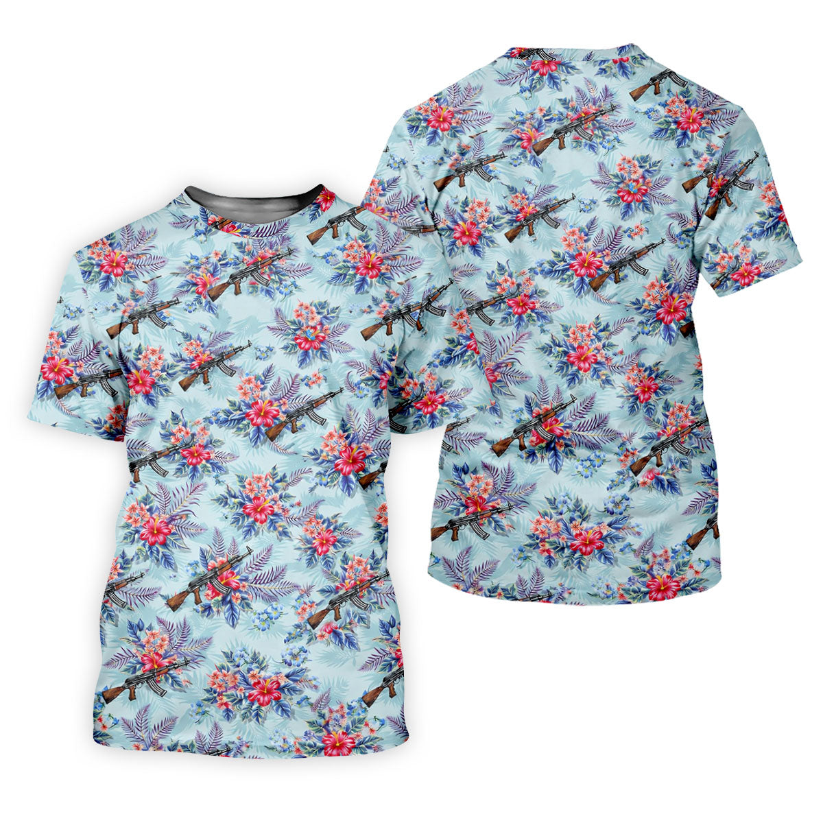 Hawaiian Floral Military Theme Light Blue Golf Shirt, Ladies Golf Shirts, Women's Polo Shirt