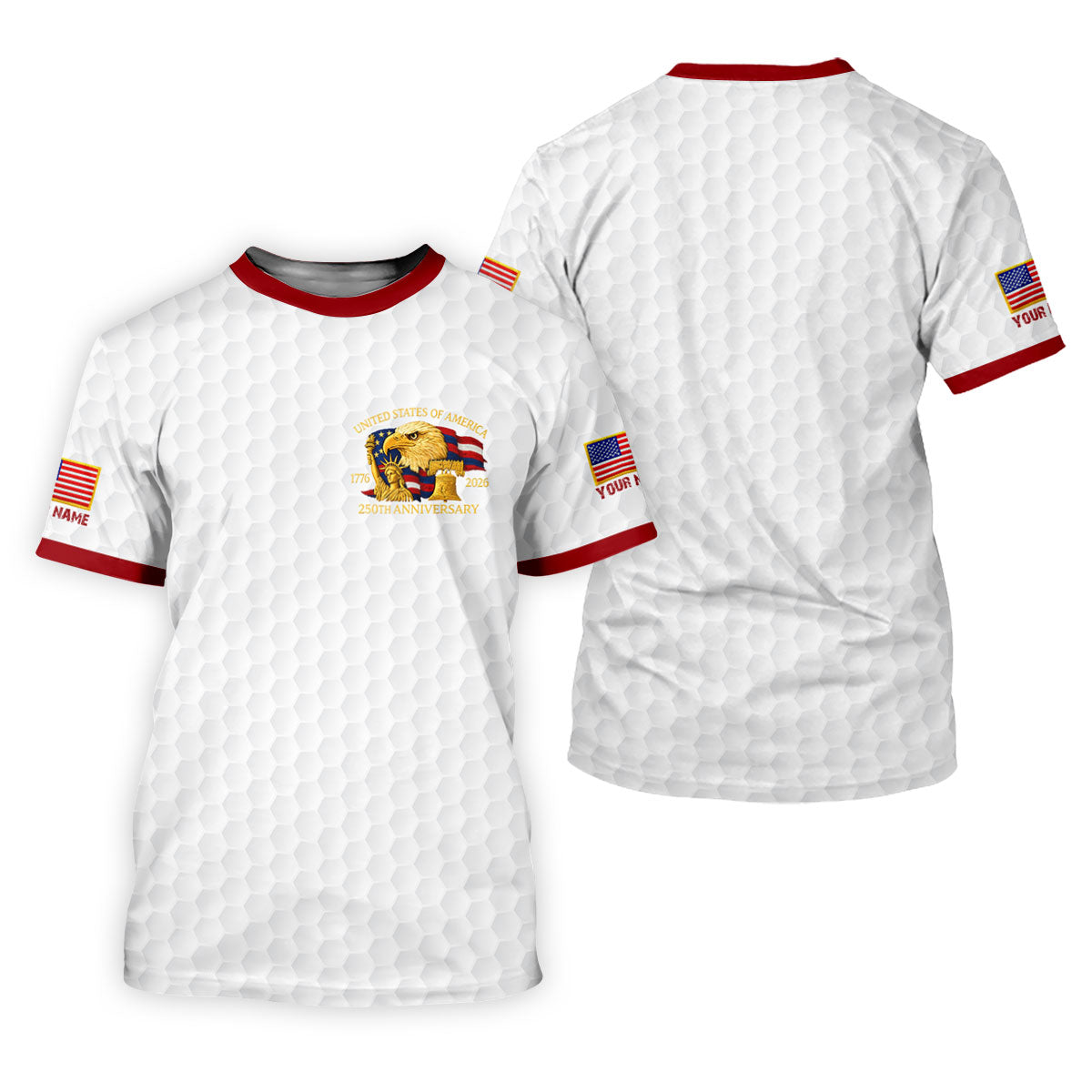 United States 250th Anniversary Patriotic Eagle White Custom Golf Shirts, 4th Of July Golf Shirt For Women