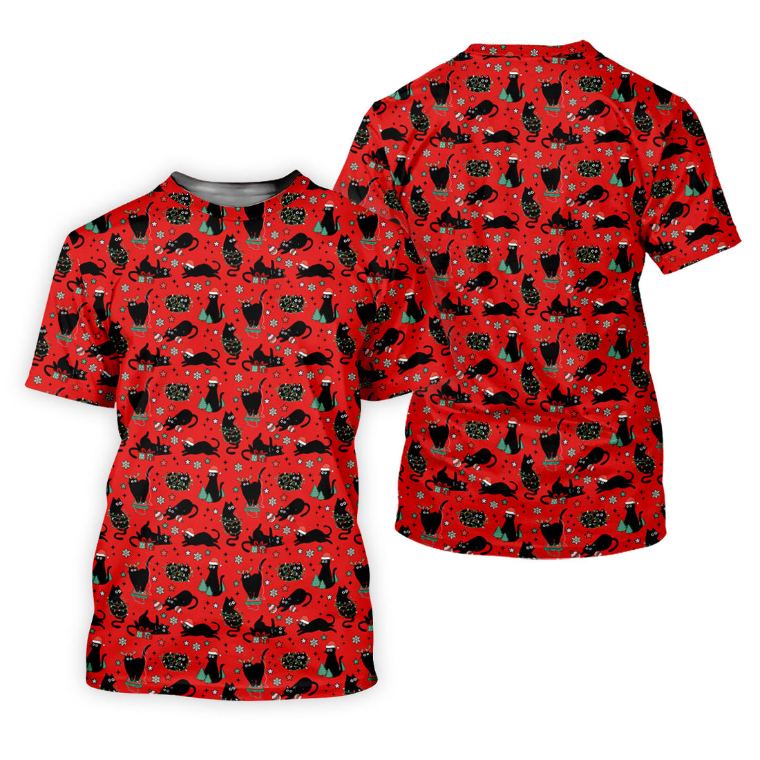Xmas Black Cat Ladies Golf Tops, Red Golf Shirt, Golf Gifts For Women, Christmas Golf Shirt