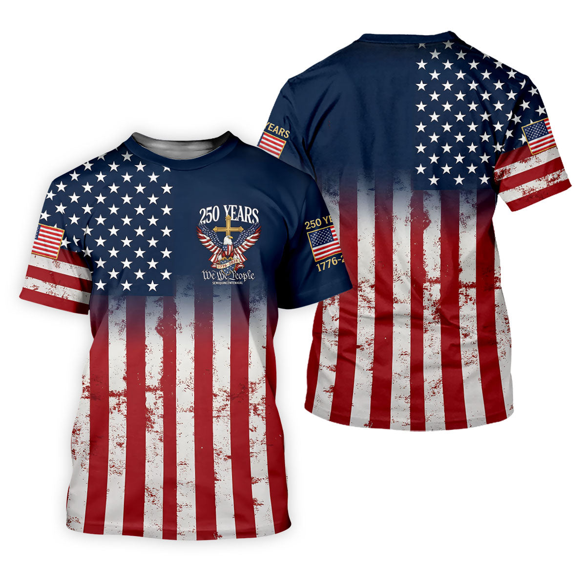 250 Years We The People Bald Eagle US Flag Cross Faith Golf Shirt For Women, Patriotic Golf Shirt