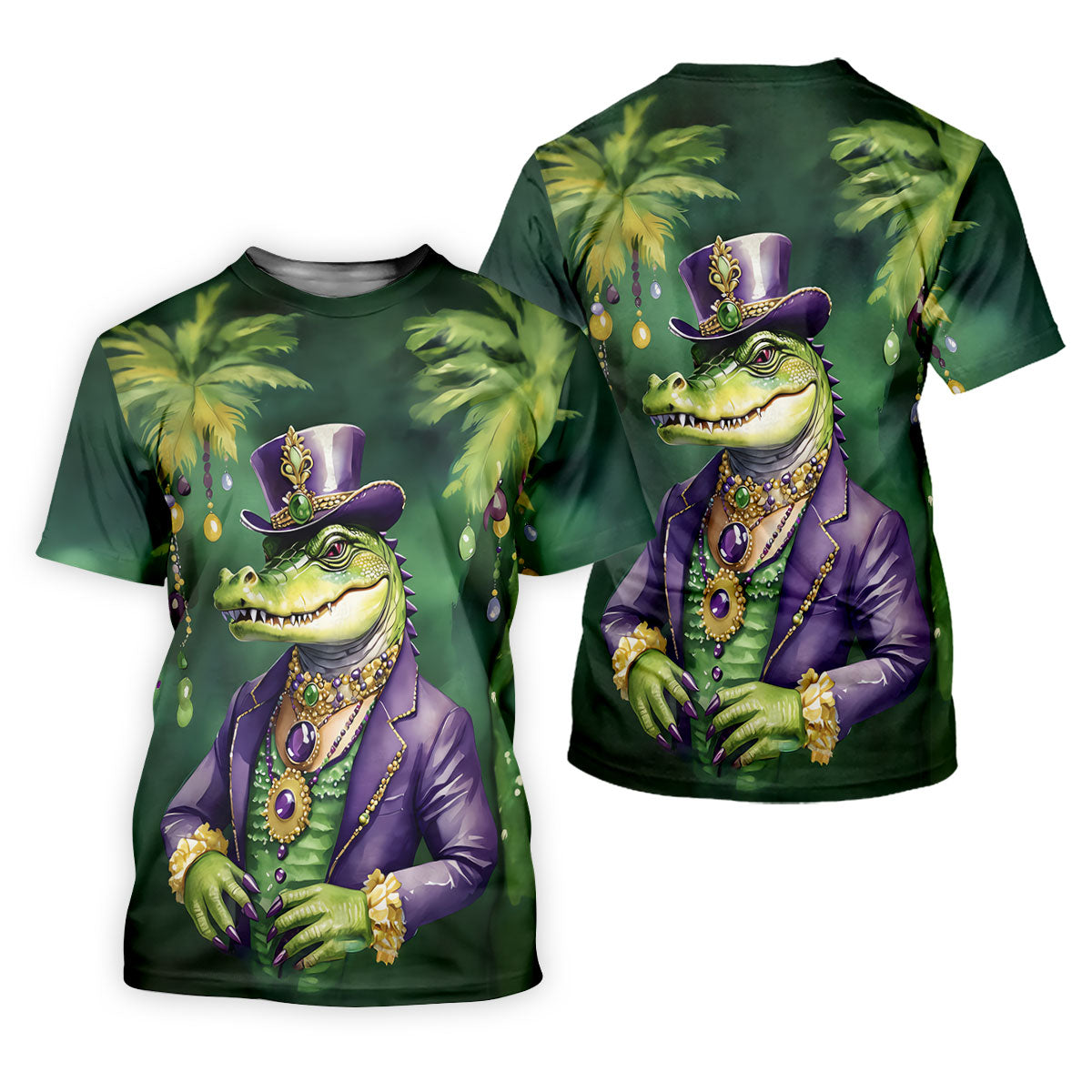 Mardi Gras Alligator Decorated Palm Tree Print Golf Shirt, Polo ShirtFor Men, Golf Shirts For Men