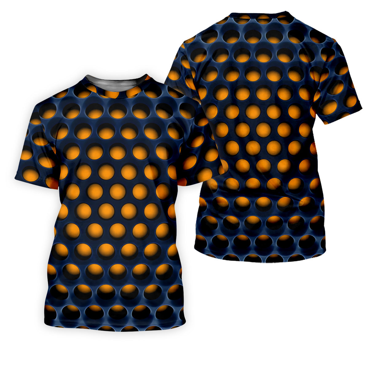 3D Effect Circular Pattern Orange Golf Shirt, Cool Golf Outfit, Men's Funny Golf Shirts, Polo Shirt Men