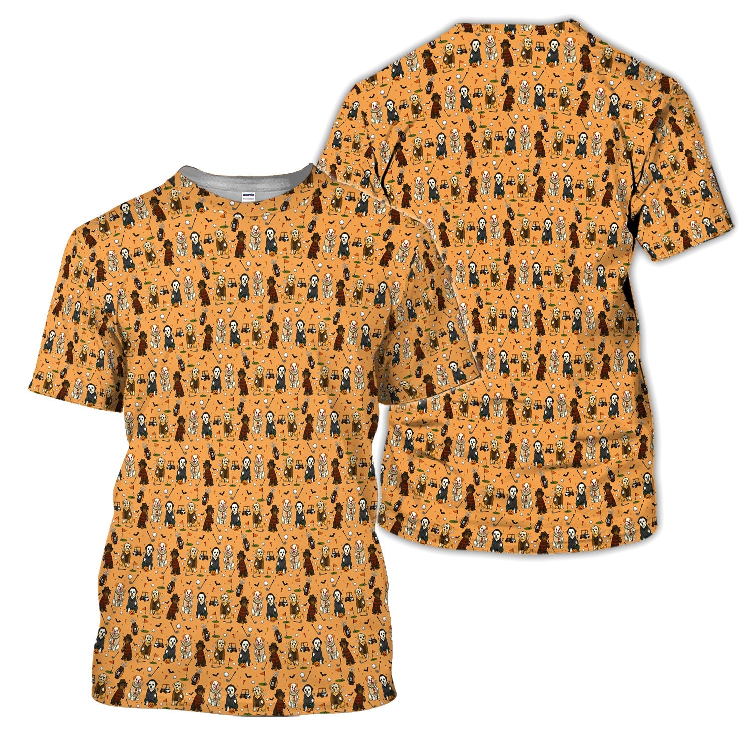 Funny Horror Dog Golf Pattern Shirt, Spooky Movie Dog Golf Shirt For Women, Halloween Golfer Gift