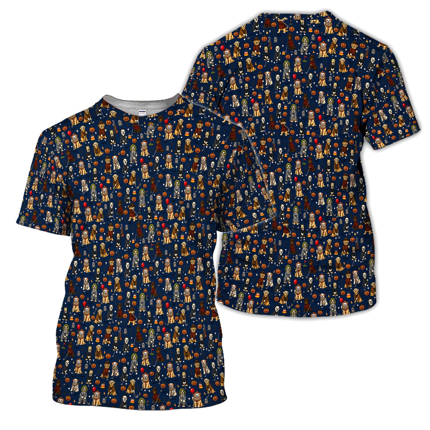 Funny Horror Dog Halloween Golf Pattern Shirt, Spooky Movie Dog Golf Shirt For Women, Halloween Golfer Gift