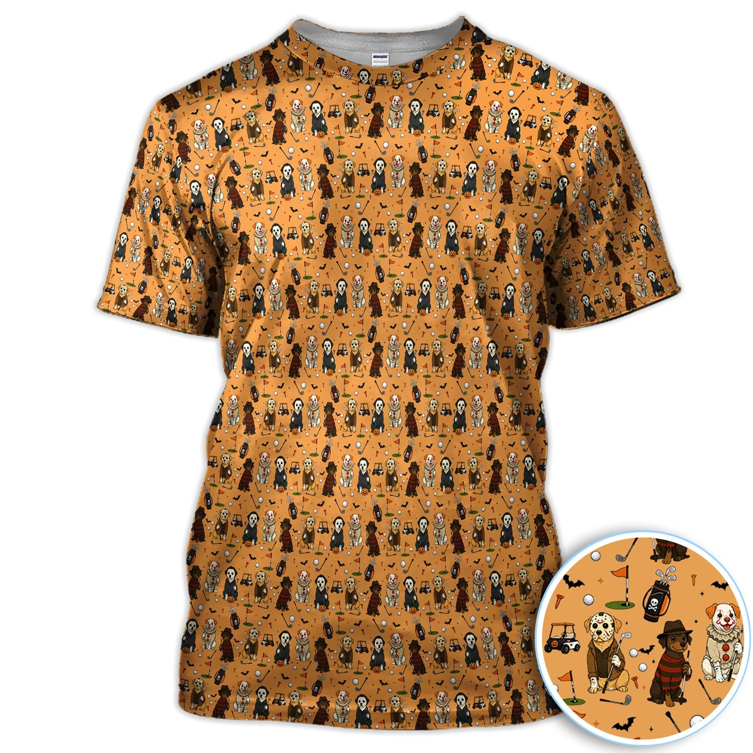 Funny Horror Dog Golf Pattern Shirt, Spooky Movie Dog Golf Shirt For Women, Halloween Golfer Gift