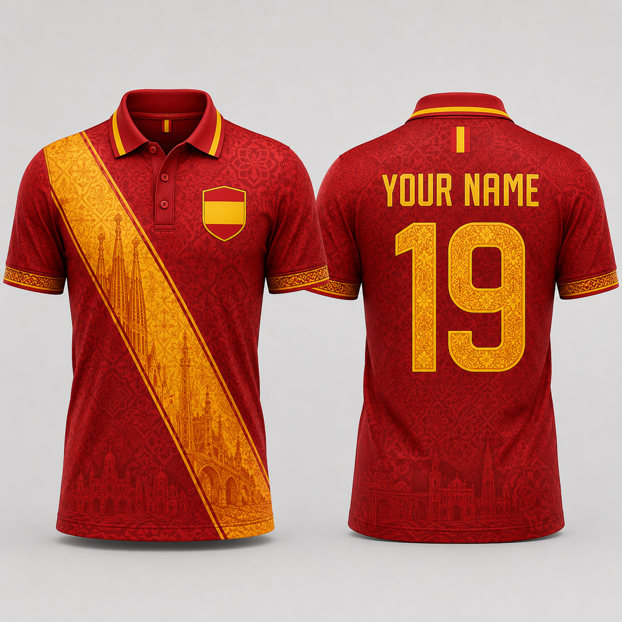 Baroque Floral Spanish Inspired V-NeckMen Football Lover, Spain Shirt Soccer Fan Gift