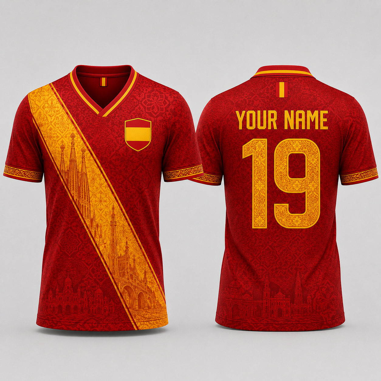 Baroque Floral Spanish Inspired V-Neck For Men Football Lover, Spain Shirt Soccer Fan Gift