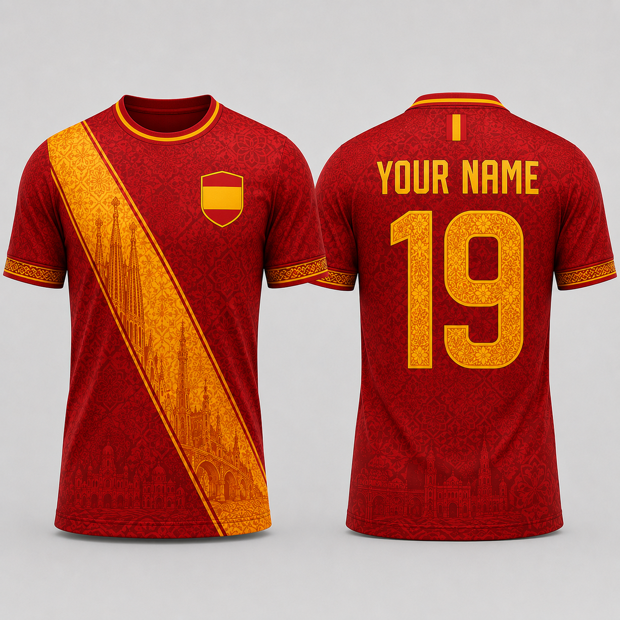 Baroque Floral Spanish Inspired V-Neck For Men Football Lover, Spain Shirt Soccer Fan Gift
