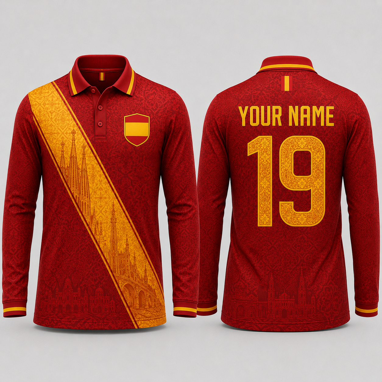 Baroque Floral Spanish Inspired V-Neck For Men Football Lover, Spain Shirt Soccer Fan Gift