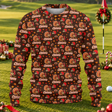 Ugly Christmas Sweater Chiefsgiving Shirt, Thanksgiving Brown Football, Family Feast