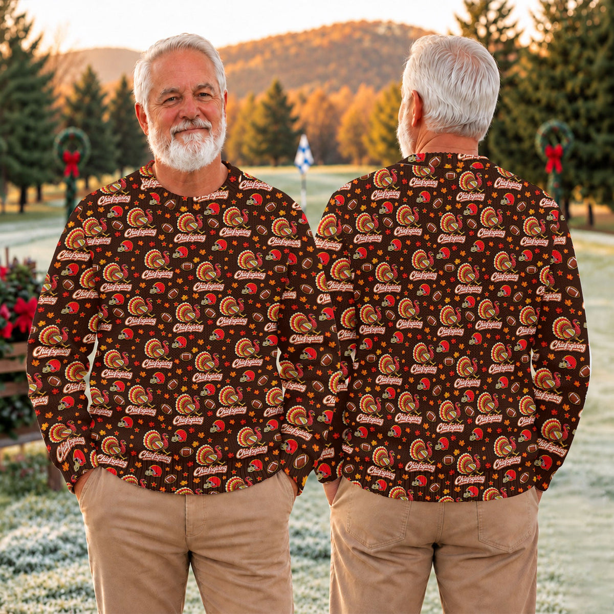Ugly Christmas Sweater Chiefsgiving Shirt, Thanksgiving Brown Football, Family Feast