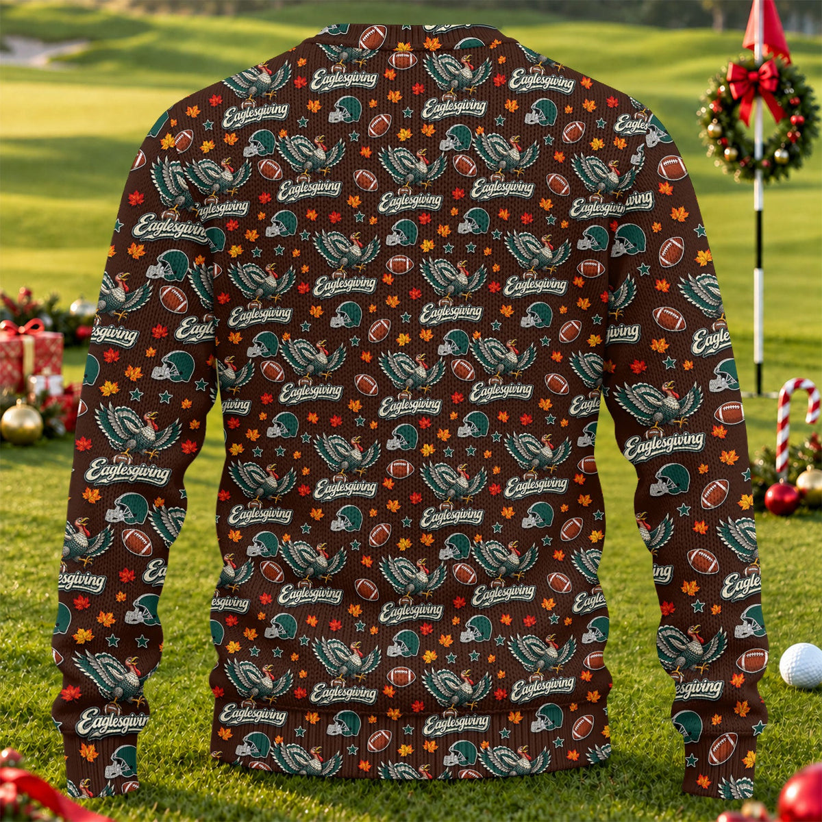 Ugly Christmas Sweater Eaglesgiving Shirt, Thanksgiving Brown Football, Team Spirit