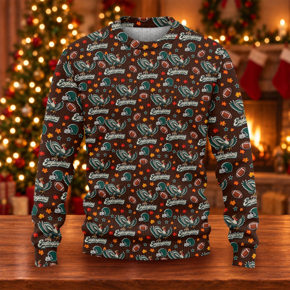 Ugly Christmas Sweater Eaglesgiving Shirt, Thanksgiving Brown Football, Team Spirit