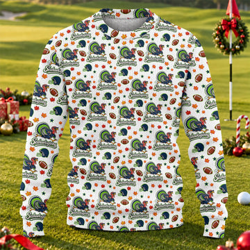Ugly Christmas Sweater Seahawksgiving Shirt, Thanksgiving White Football, Fan Club