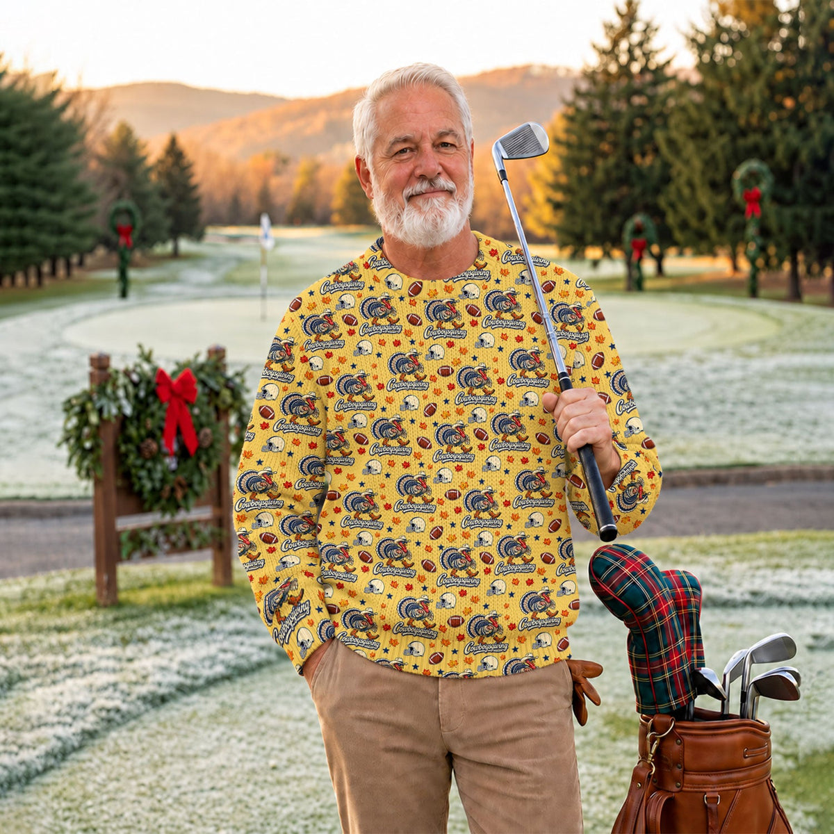 Ugly Christmas Sweater Cowboysgiving Shirt, Thanksgiving Yellow Football, Dinner Gift