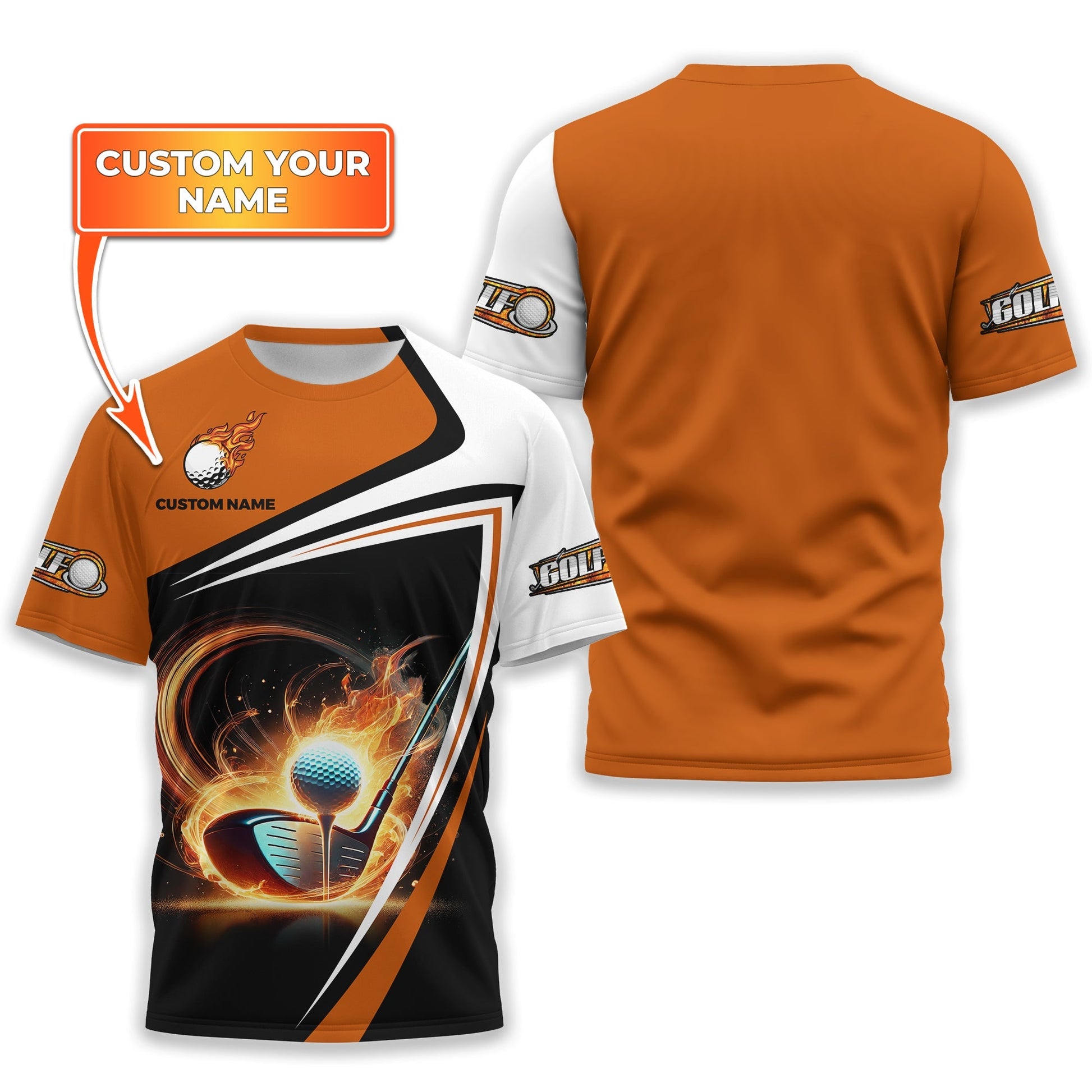 Golf Ball Fire Custom Name Men's Golf Polo ShirtGolfing Apparel, Gift For Golfer