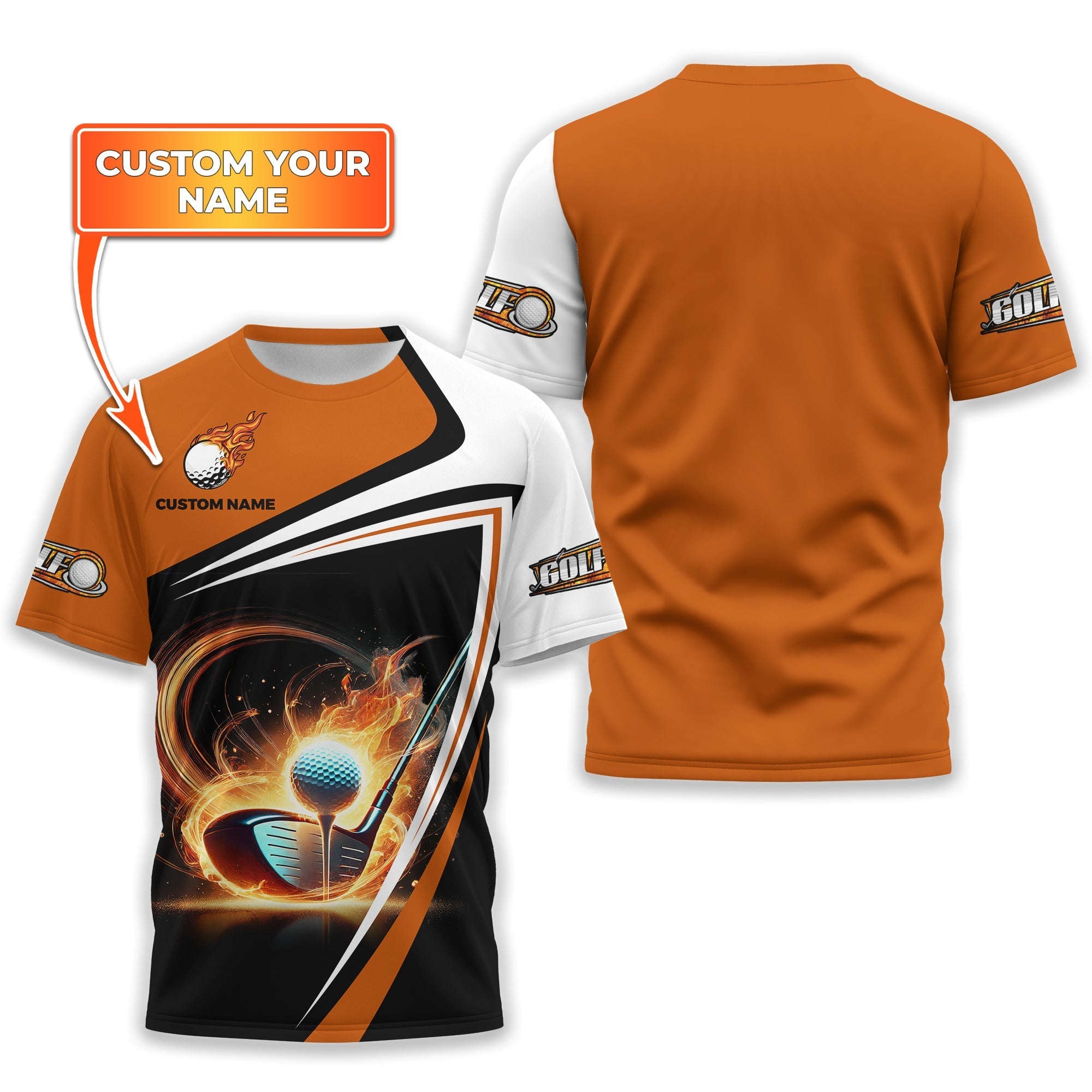 Golf Ball Fire Custom Name Men's Golf Polo ShirtGolfing Apparel, Gift For Golfer