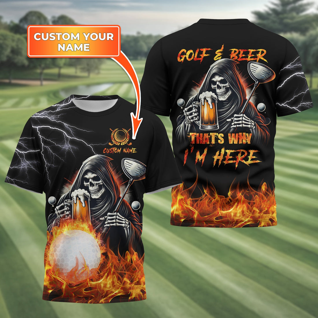 Golf & Beer Thats Why Im Here Custom Golf Shirt, Personalized Golf Shirt, Unique Gift For Golfer