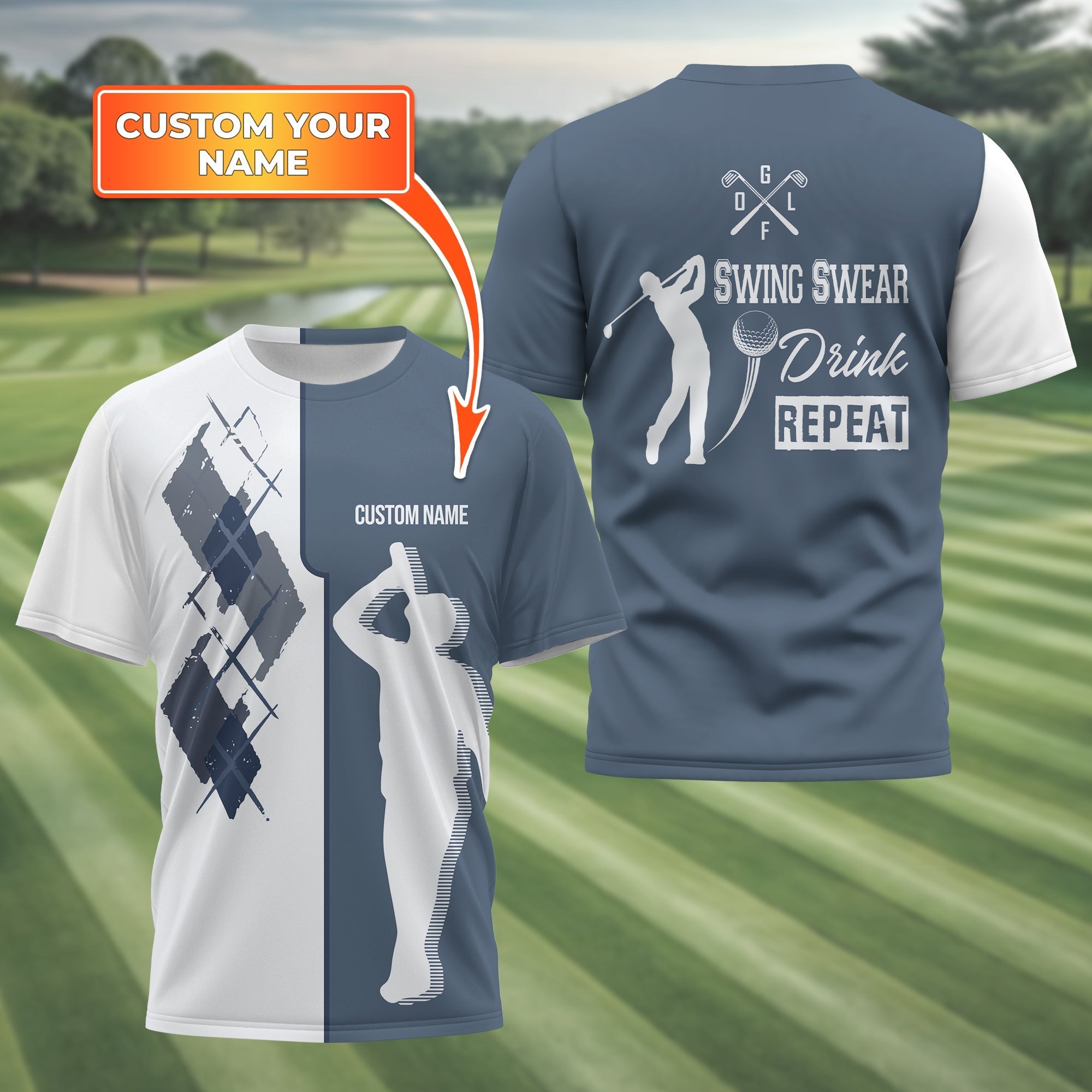 Swing Swear Drink Repeat Personalized Golf Polo ShirtGolf Shirt For Men, Gift For Golfers