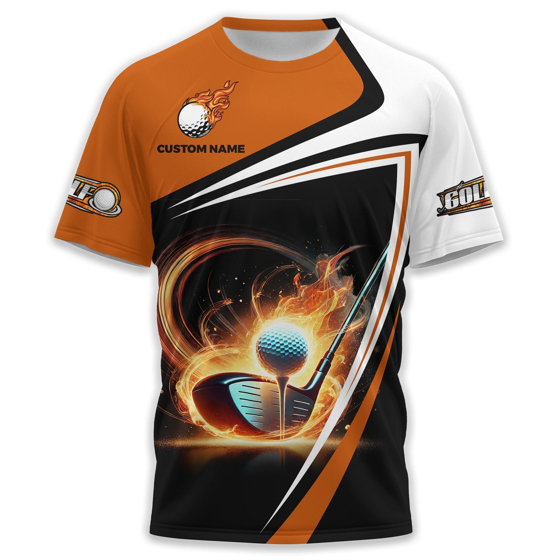 Golf Ball Fire Custom Name Men's Golf Polo ShirtGolfing Apparel, Gift For Golfer