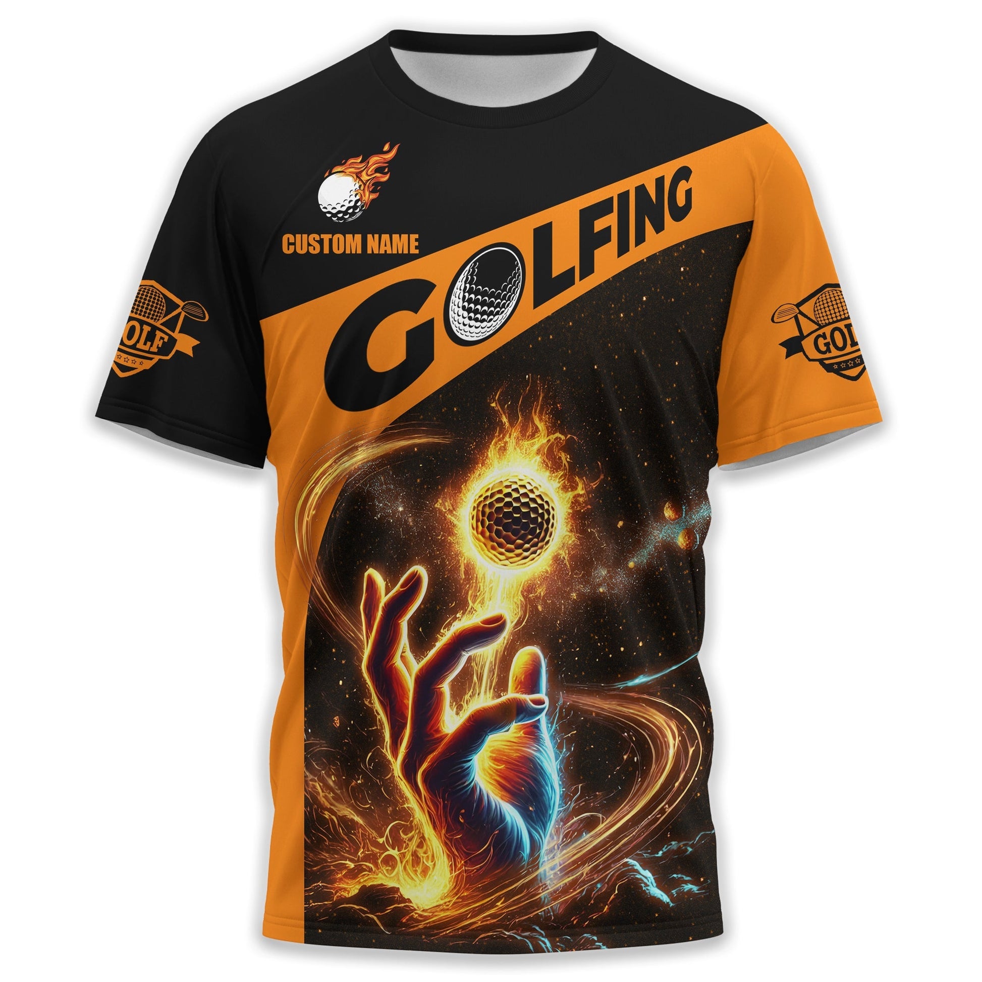 Fire Golf Ball Custom Men's Golf Polo ShirtGolfing Apparel, Mens Golf Gift, Funny Golf Polo Shirts