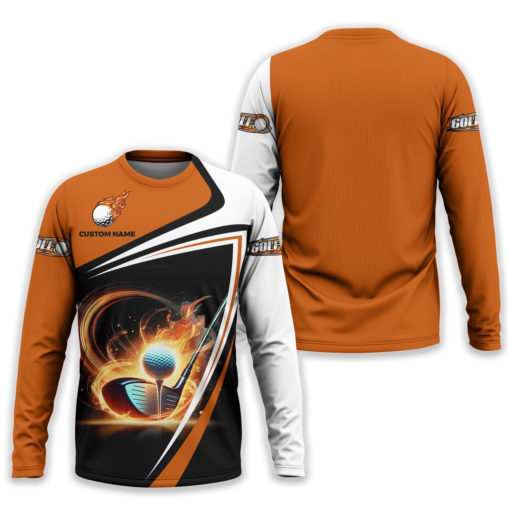Golf Ball Fire Custom Name Men's Golf Polo ShirtGolfing Apparel, Gift For Golfer