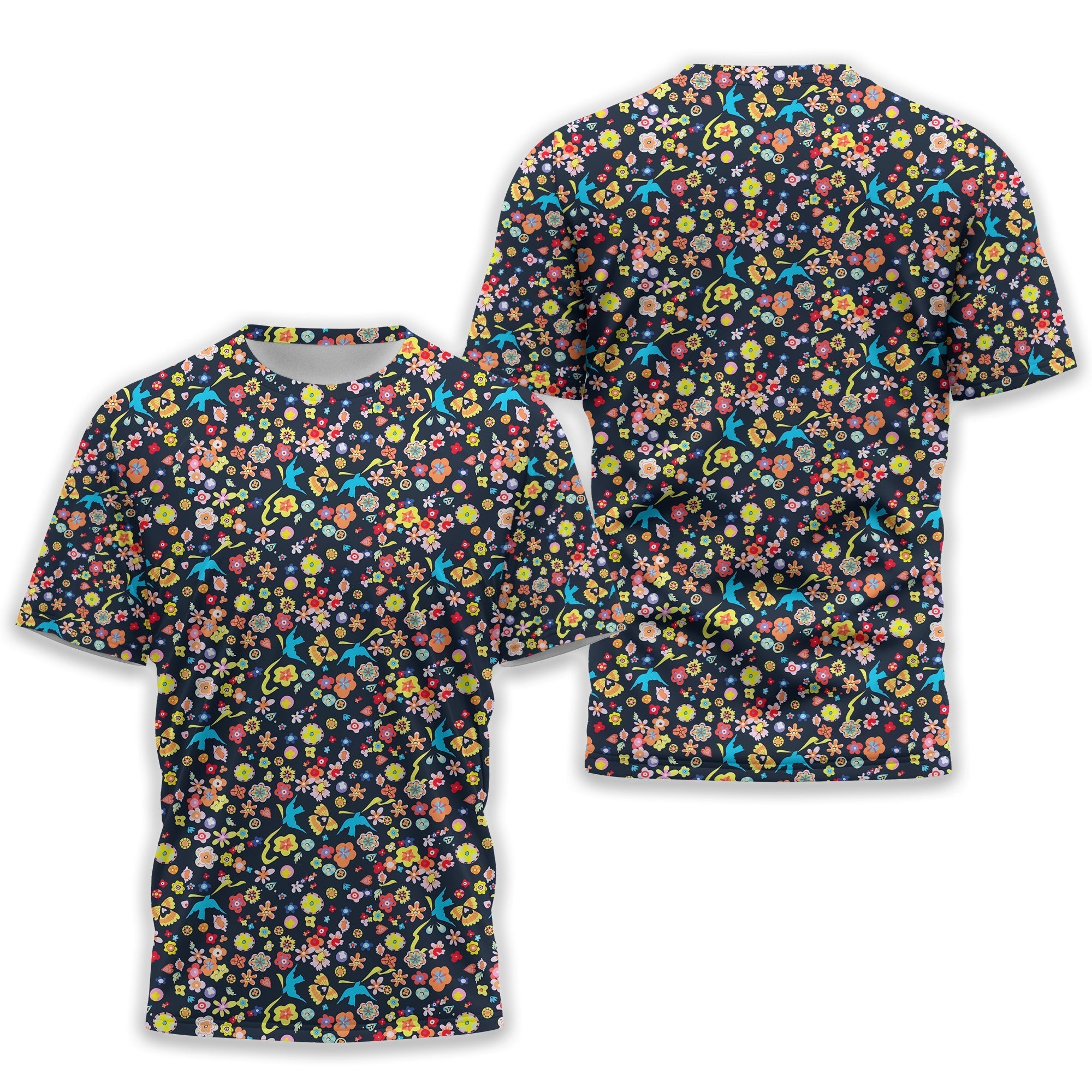 Floral Swallows Men's Golf Polo ShirtGolfing Apparel, Gift For Golfers