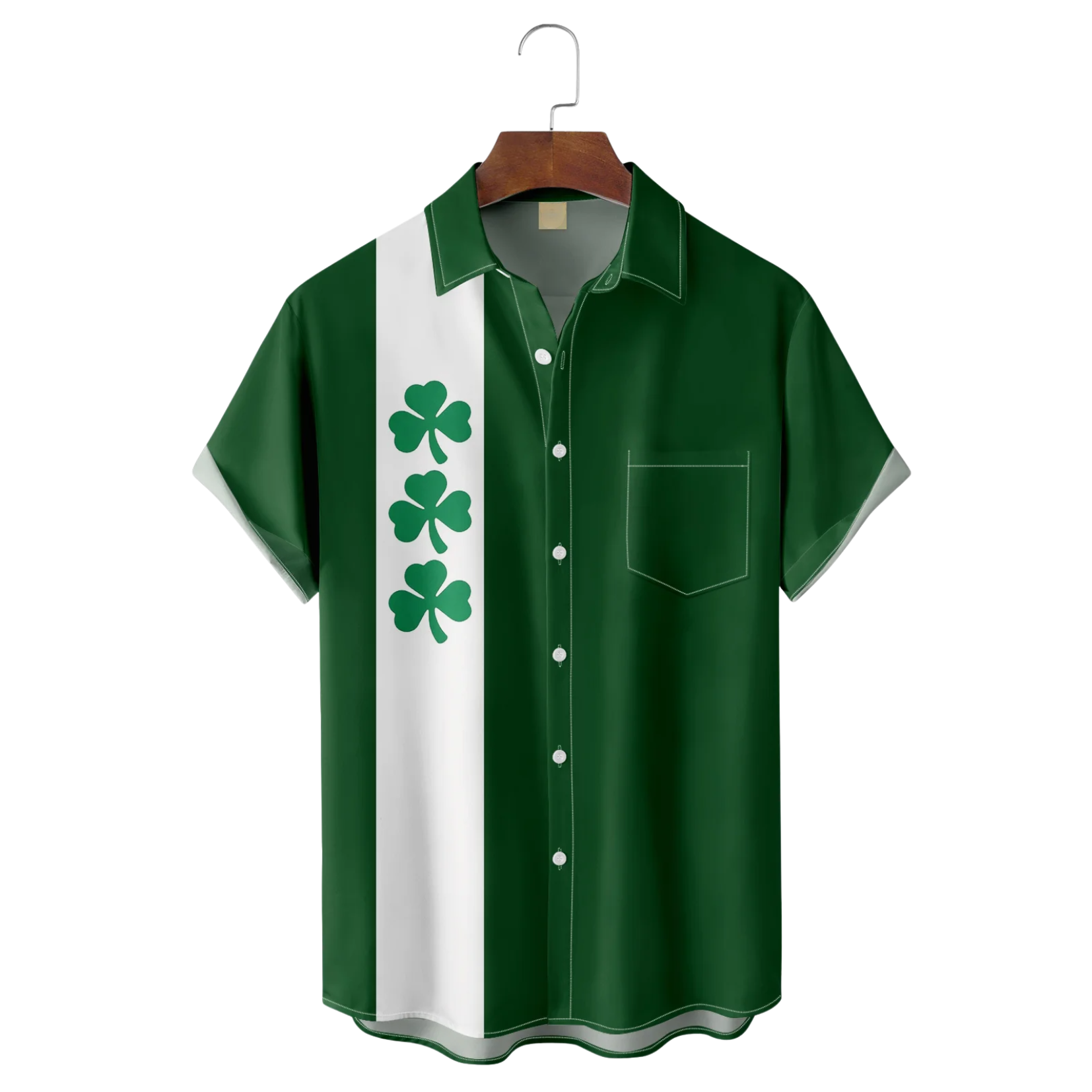 St Patrick‘s Day Shamrock Green And White Hawaiian Golf Shirt, Holiday Hawaiian ShirtTropical Vibe Men's Golf Shirt