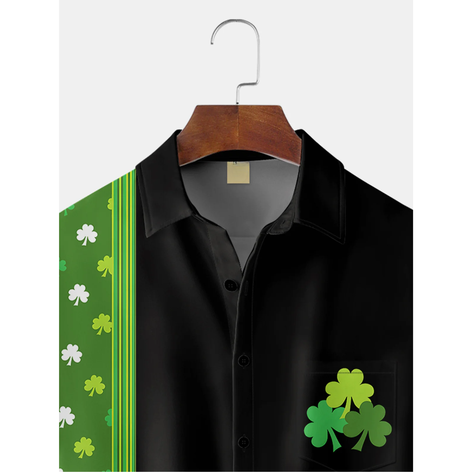 Green And Black St. Patrick's Day Lucky Clover Hawaiian Golf Shirt, Tropical Vibe Men's Golf Shirt