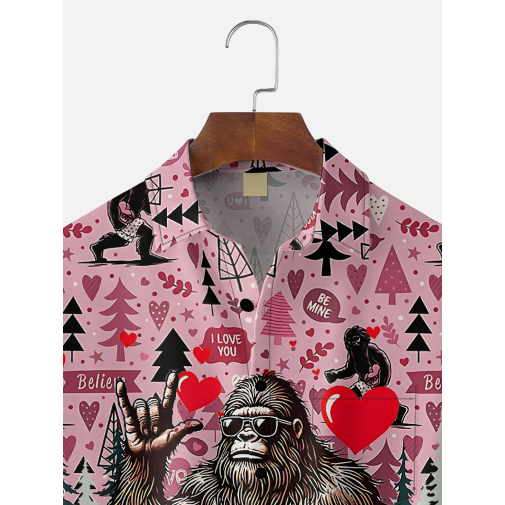 Valentine's Day Bigfoot Fun Heart Hawaiian Golf Shirt, Valentine Golf Gift, Tropical Vibe Funny Golf Shirt