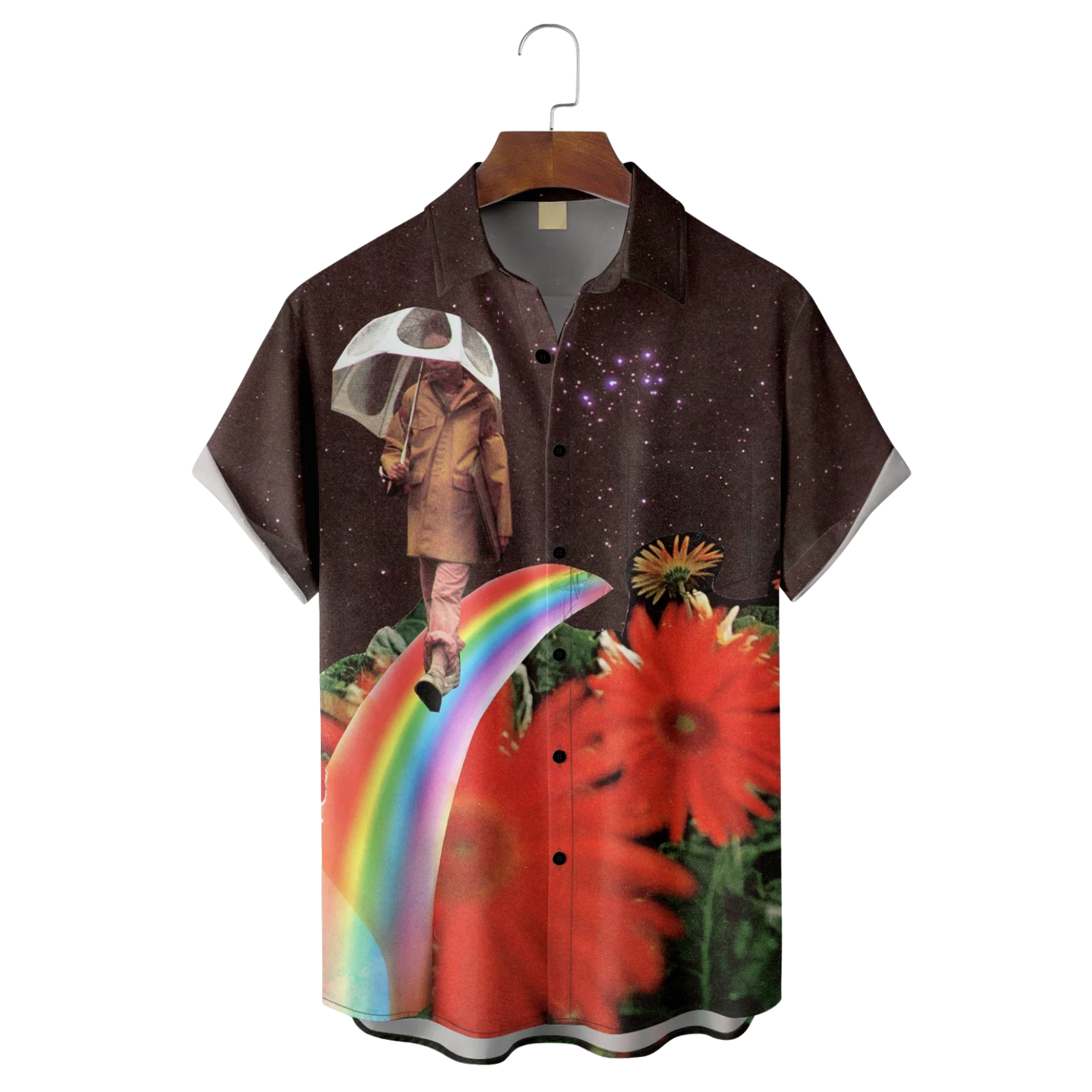 Fun Rainbow Collage Art Hawaiian Golf Shirt, Unique Golf Shirt, Tropical Vibe Funny Golf Shirt