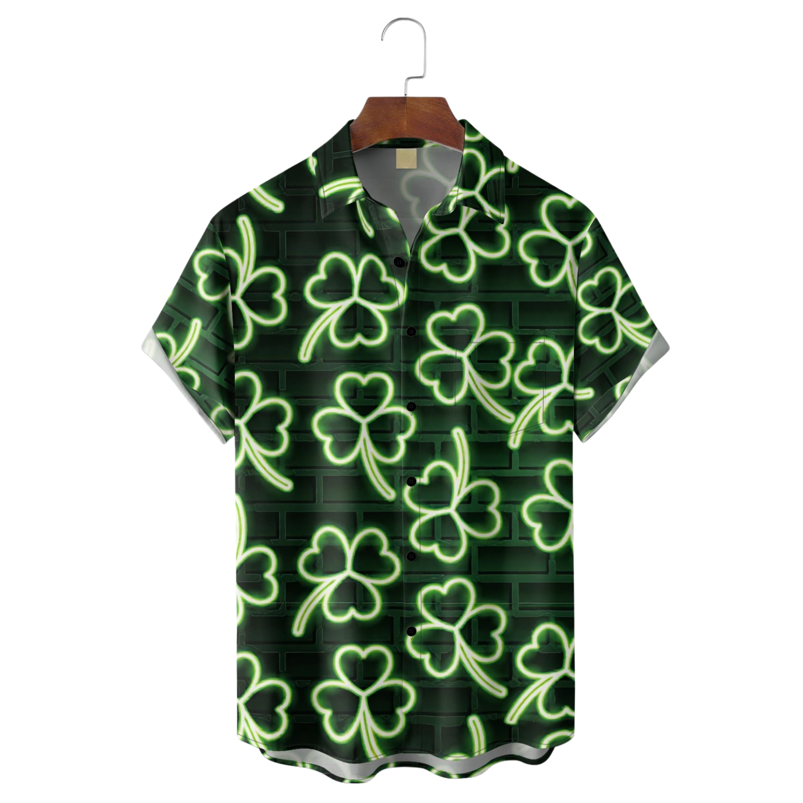 Neon Pattern Lucky Shamrock Art Hawaiian Golf Shirt, Tropical Vibe Men's Golf Shirt