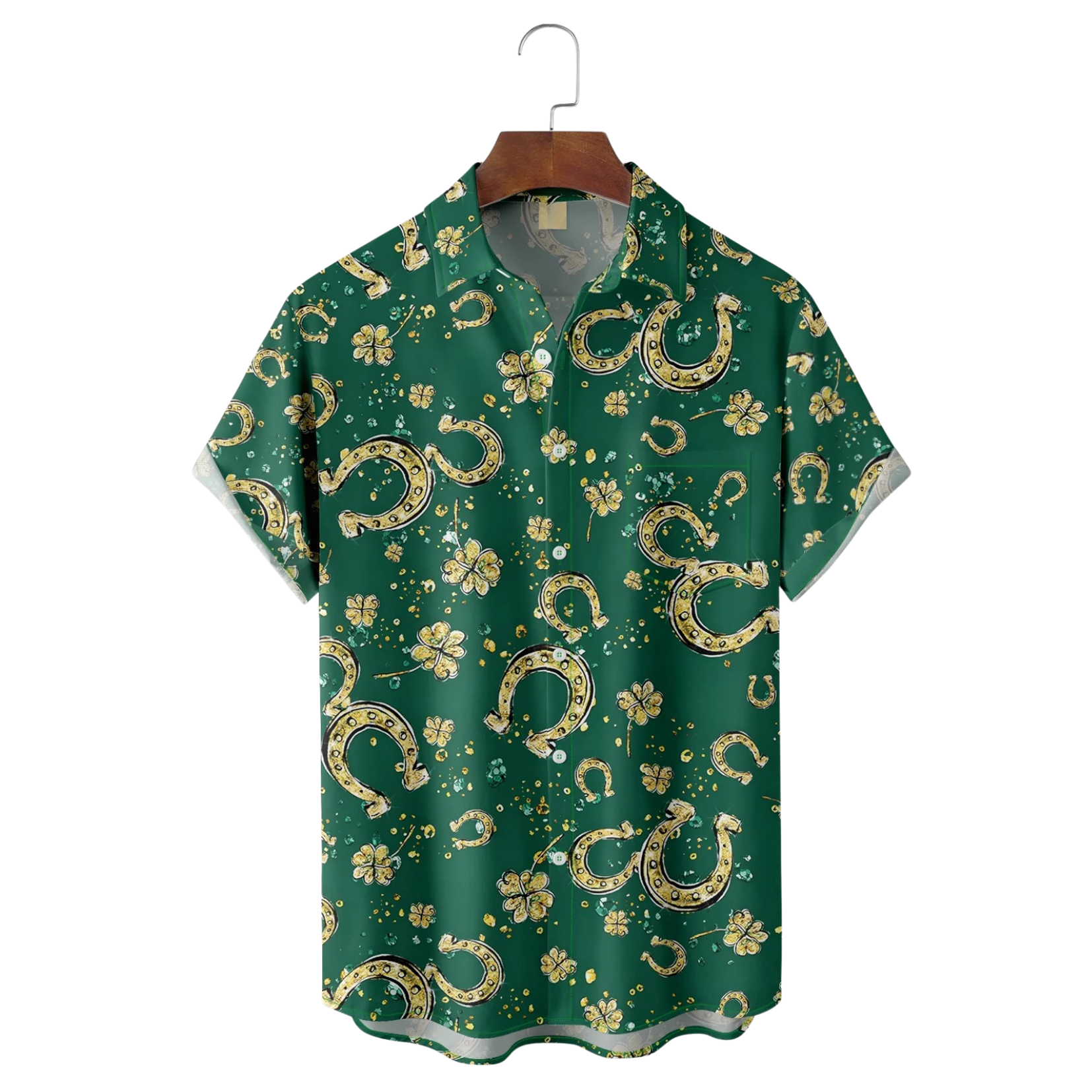 St Patricks Day Horseshoes Clover Hawaiian Golf Shirt, Tropical Vibe Men's Golf Shirt