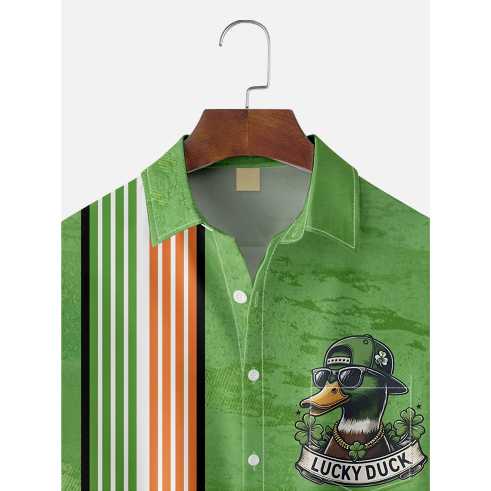 St. Patrick's Day Duck Four-Leaf Clover Lucky Duck Hawaiian Golf Shirt, Tropical Vibe Men's Golf Shirt
