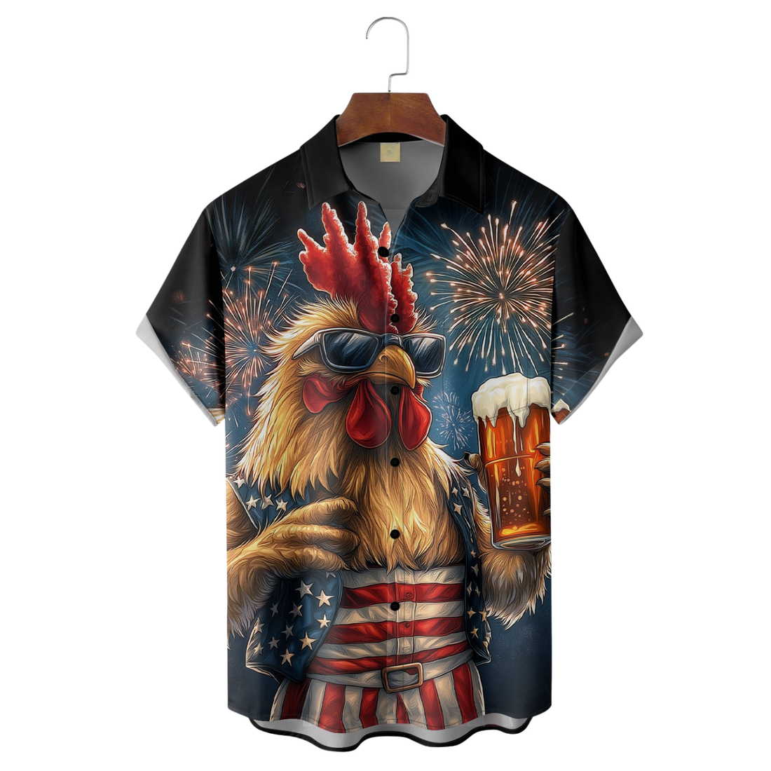 Rooster Beer USA Patriotic Hawaiian Golf Shirt, 250th Anniversary Tropical Vibe Men's Golf Shirt