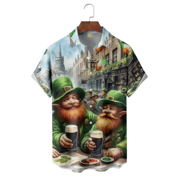 St. Patrick's Day Funny Gnome Beer Hawaiian Golf Shirt, Shamrock Golf Shirts, Men's Golf Shirt