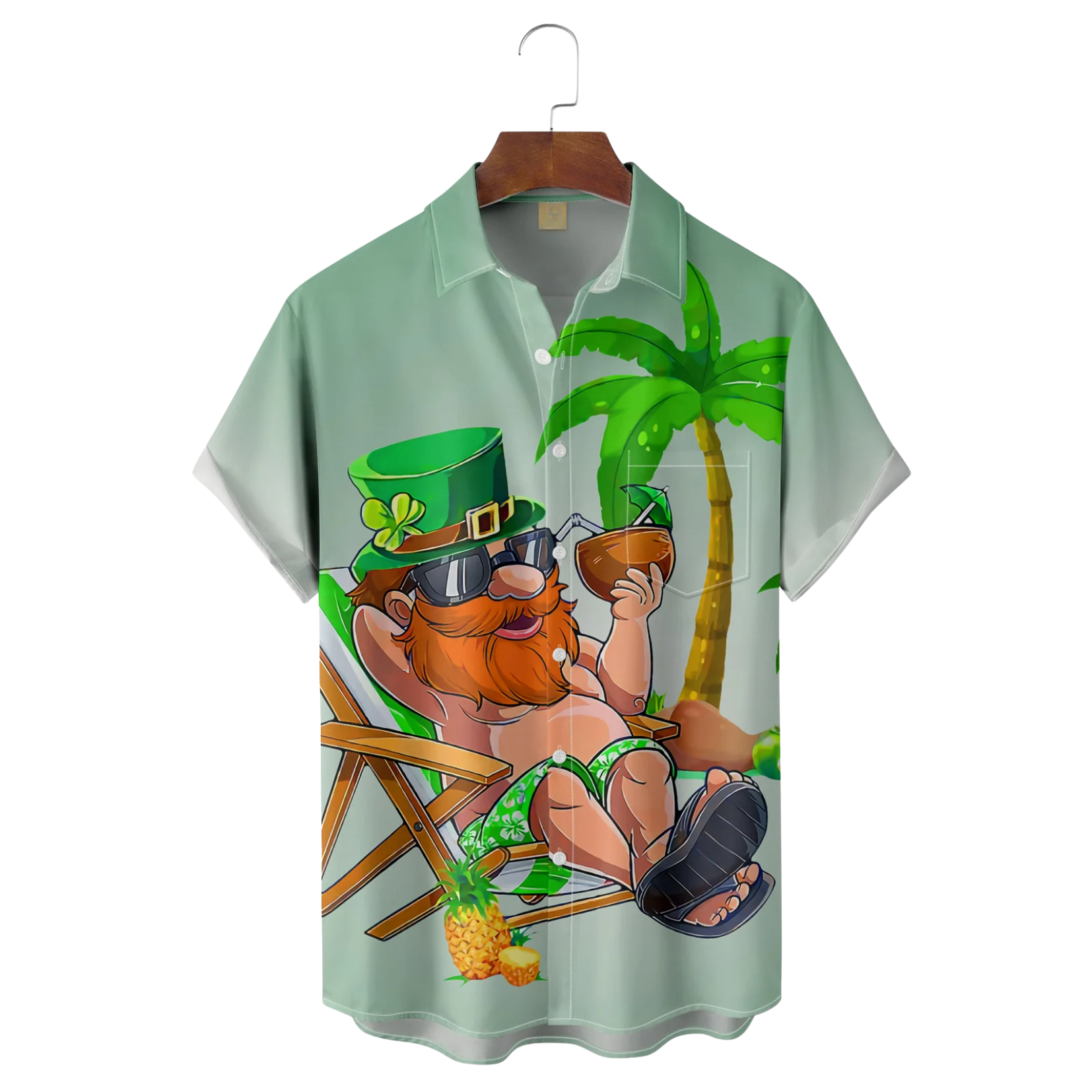 Green St. Patrick's Day Lucky Clover Tropical Vibe Hawaiian Golf Shirt,  Men's Golf Shirt, Funny St Patricks Day Shirts