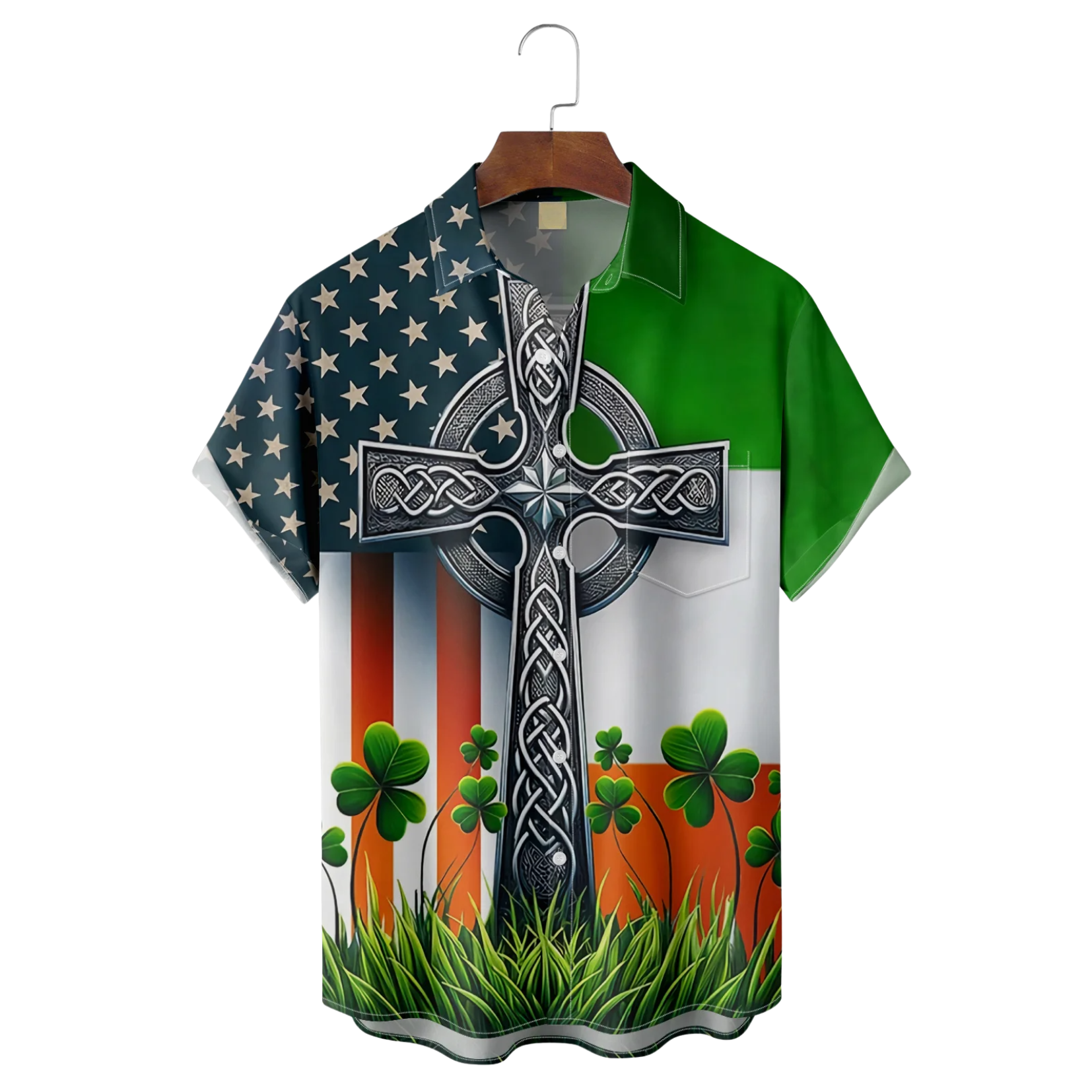 St. Patrick's Day Irish Flag Hawaiian Golf Shirt,  Men's Golf Shirt, St. Paddy's Day Shirt
