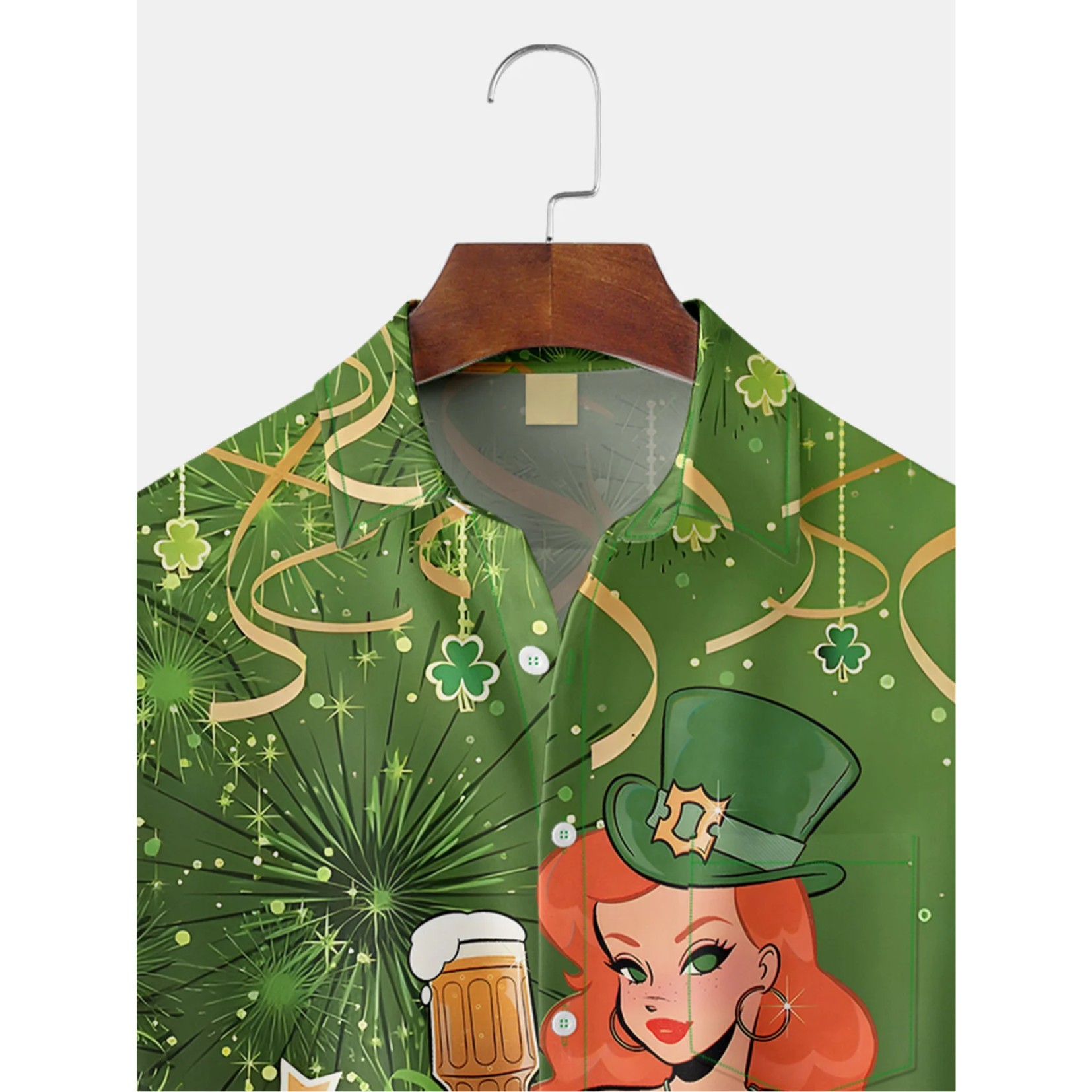 Green St. Patrick's Day Luck By Alice Meow Hawaiian Golf Shirt, Tropical Vibe Men's Golf Shirt