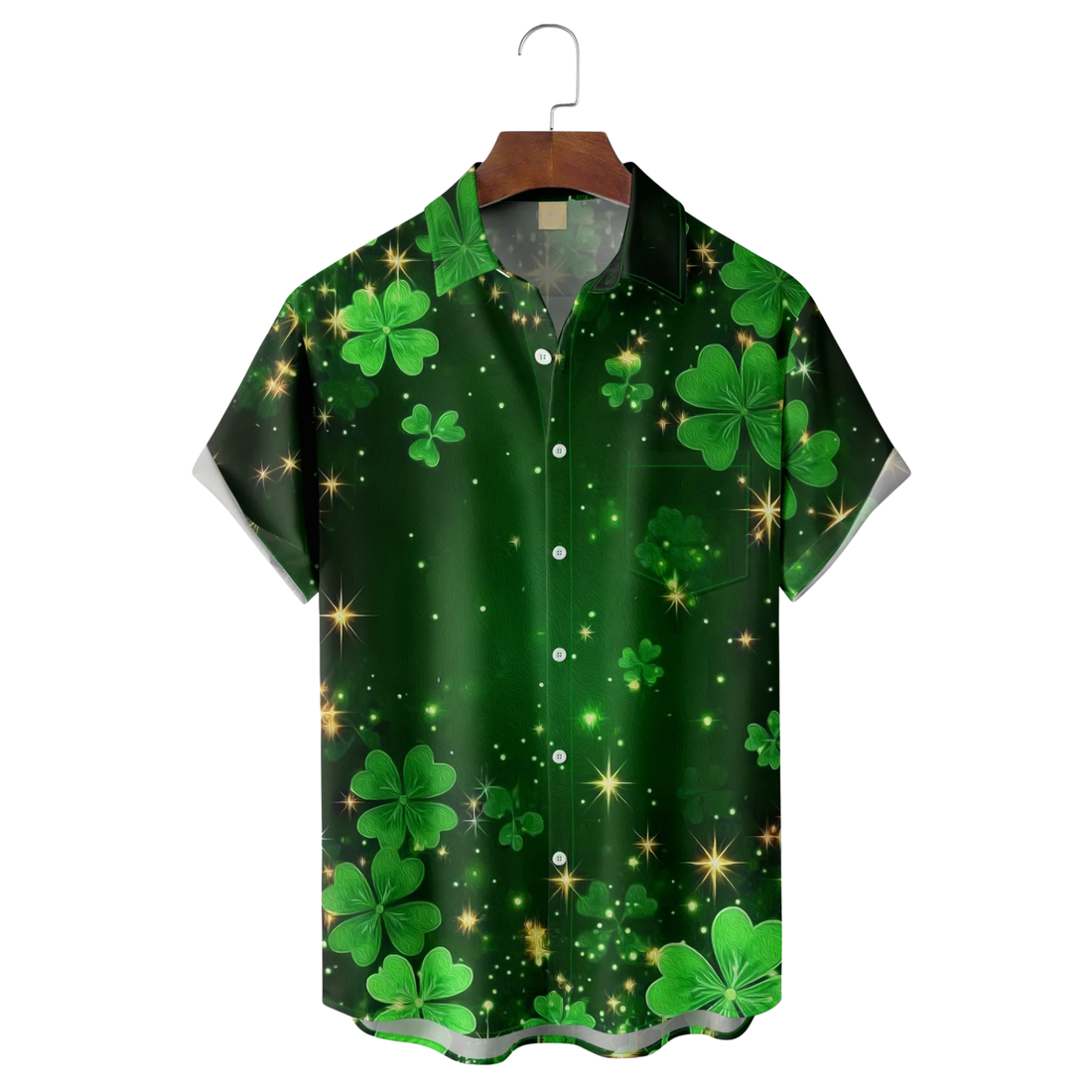 St. Patrick's Day Four Leaf Clover Green Art Hawaiian Golf Shirt, Tropical Vibe Men's Golf Shirt