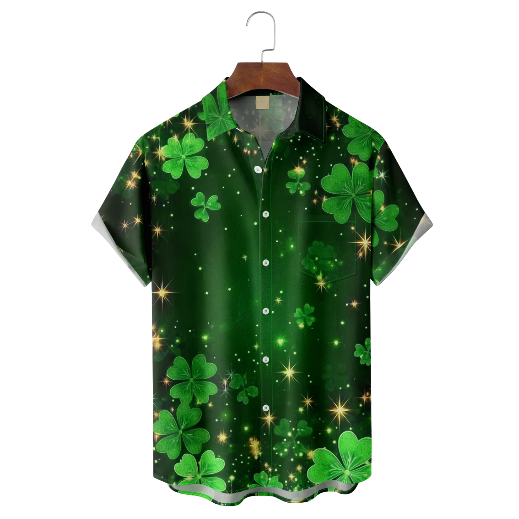 St. Patrick's Day Four Leaf Clover Green Art Hawaiian Golf Shirt, Tropical Vibe Men's Golf Shirt