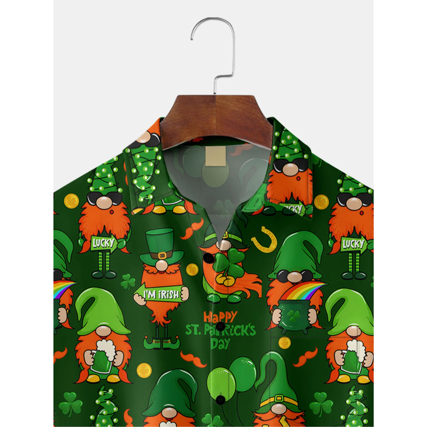 Green Irish St. Patrick's Day Lucky Clover Gold Coins Hawaiian Golf Shirt, Tropical Vibe Men's Golf Shirt