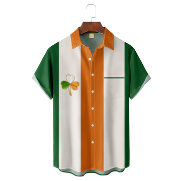 Orange And Green St. Patrick's Day Lucky Clover Hawaiian Golf Shirt, Tropical Vibe Men's Golf Shirt