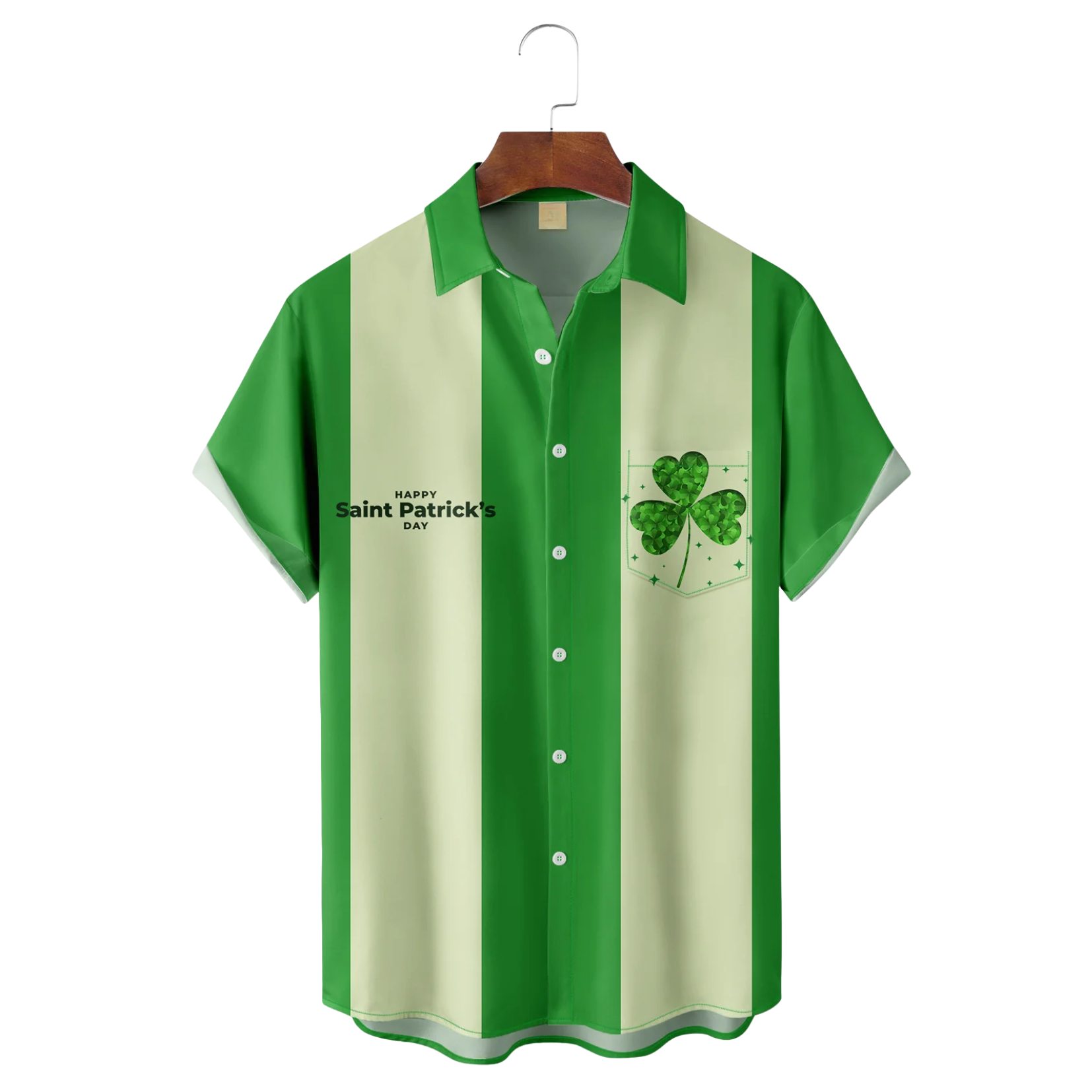 Green St. Patrick's Day Lucky Clover Shamrock Hawaiian Golf Shirt, St Paddy's Day Tropical Vibe Men's Golf Shirt